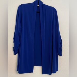 Susan Graver Layering Cardigan Womens Sz 1X Royal Blue Liquid Knit Open Front